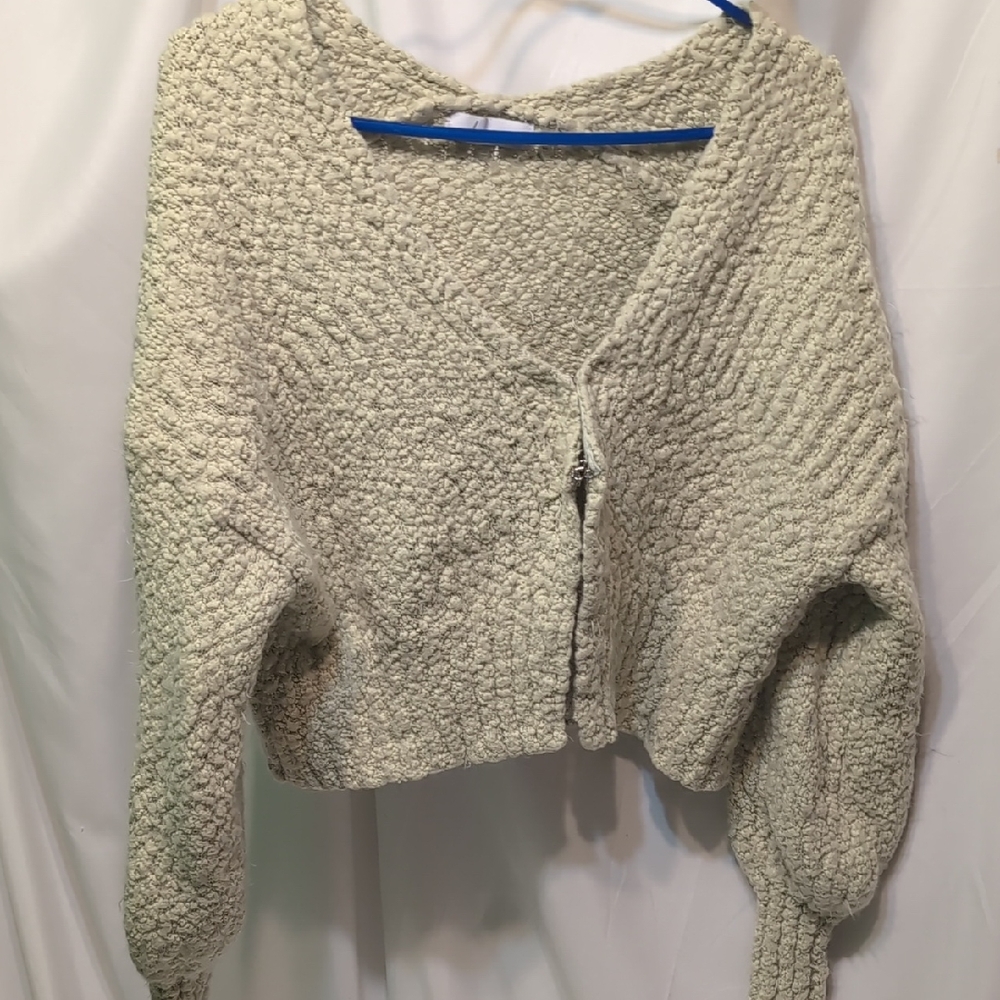 Louna Lime Green Women's Cropped Sweater Hooks In Front Size Small